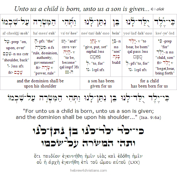 Isaiah 9:6a Hebrew with LXX and Audio